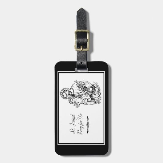 Sint Joseph Pray voor ons zwart, wit, katholiek Bagagelabel (Voorkant verticaal)