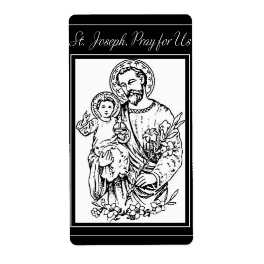 Sint Joseph Pray voor ons zwart, wit, katholiek Etiket (Voorkant)