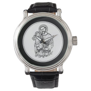 Sint Joseph Pray voor ons zwart, wit, katholiek Horloge