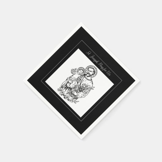 Sint Joseph Pray voor ons zwart, wit, katholiek Servetten (Hoek)