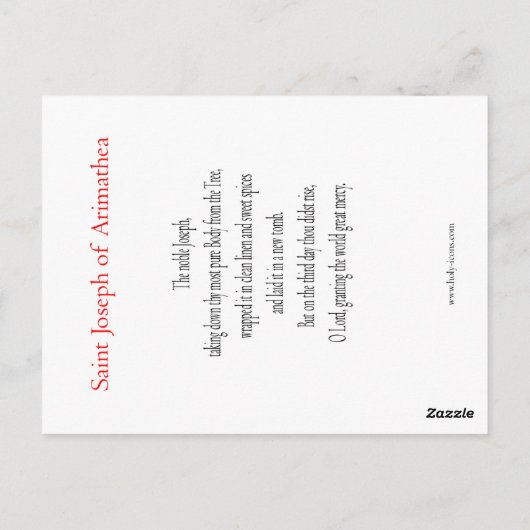 Sint-Joseph van Arimathea Prayer Card Briefkaart (Achterkant)