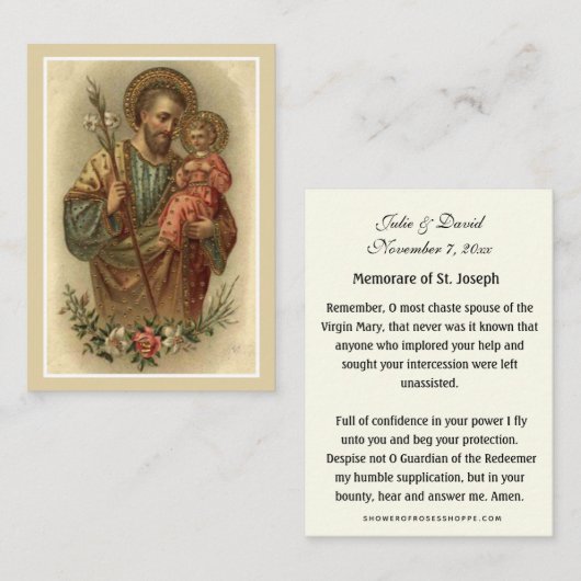 Sint-Joseph Wedding Favor Prayer Kaart Religieuze Visitekaartje (Voorkant / Achterkant)