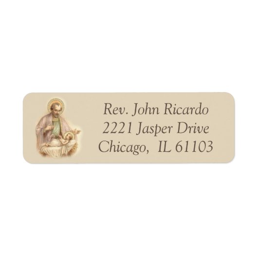 Sint Jozef Baby Jesus in Manger Etiket (Voorkant)