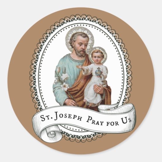 Sint Jozef Baby Jesus Traditionele Lelie Religieus Ronde Sticker (Voorkant)