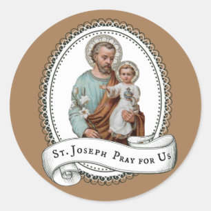 Sint Jozef Baby Jesus Traditionele Lelie Religieus Ronde Sticker