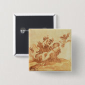 Sint-Jozef bewondert het Christus Kind (pen, inkt, Vierkante Button 5,1 Cm (Voorkant /achterkant)