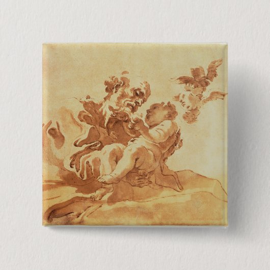 Sint-Jozef bewondert het Christus Kind (pen, inkt, Vierkante Button 5,1 Cm (Voorkant)