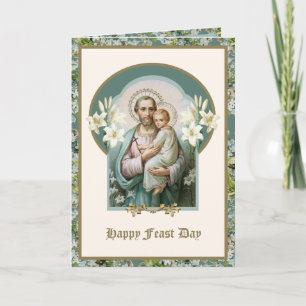 Sint-Jozef Feest Jezus Bloemstuk Religieus Vintage Kaart