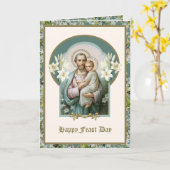 Sint-Jozef Feest Jezus Bloemstuk Religieus Vintage Kaart (Gele Bloem)