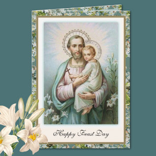 Sint-Jozef Feest Jezus Bloemstuk Religieus Vintage Kaart