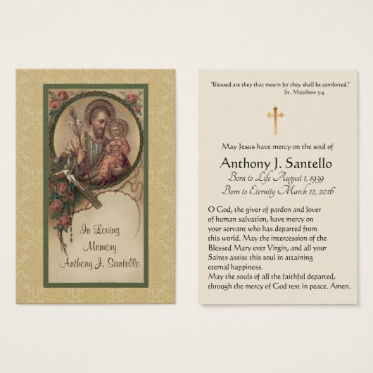 Sint-Jozef-katholieke begrafenisherdenkingsplechti Visitekaartje (Voorkant /achterkant)