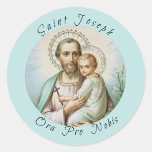 Sint-Jozef, Kind Jezus, Lily Staf, Kruiselingen Ronde Sticker