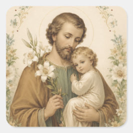 Sint-Jozef & Kindje Jezus Traditioneel Gebedsboek Vierkante Sticker