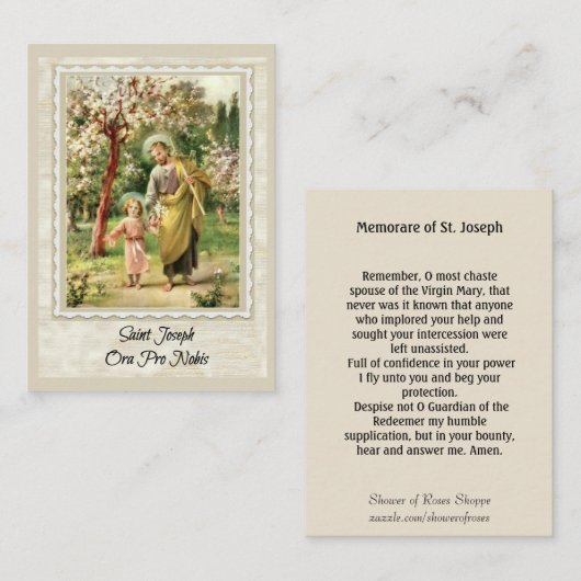Sint-Jozef loopt met Jezus Memorare Heilige Kaart Visitekaartje (Voorkant / Achterkant)