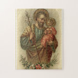 Sint-Jozef met de Baby Jesus Lilies Legpuzzel<br><div class="desc">Een prachtig afbeelding van Sint Joseph die leugens vasthoudt en de Baby Jezus.</div>
