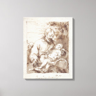 Sint-Jozef met het Slapende Christus Kind (pen & b Canvas Afdruk