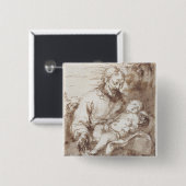 Sint-Jozef met het Slapende Christus Kind (pen & b Vierkante Button 5,1 Cm (Voorkant /achterkant)
