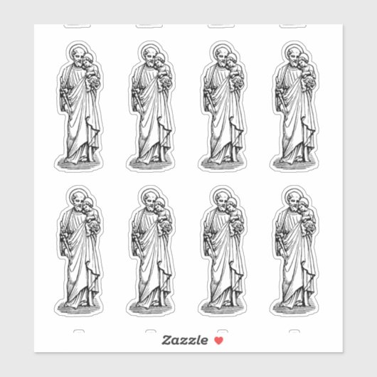 Sint Jozef met Kind Jezus Zwart en Wit Sticker (Vel)