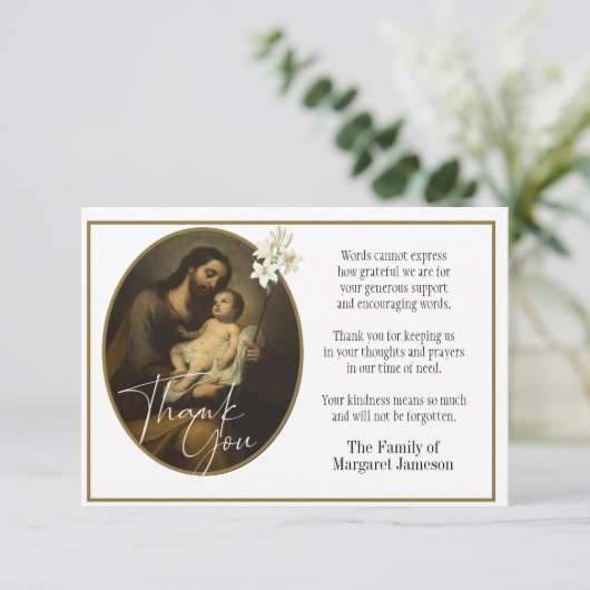 Sint-Jozef Religieuze Dank u voor uw deelneming Bedankkaart (Staand voorkant)