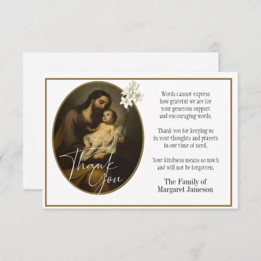 Sint-Jozef Religieuze Dank u voor uw deelneming Bedankkaart (Voorkant / Achterkant)