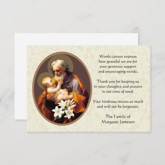 Sint-Jozef Religieuze Dank u voor uw deelneming Bedankkaart (Voorkant / Achterkant)