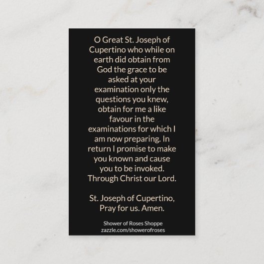 Sint-Jozef van de Katholieke Kaart van Cupertino Visitekaartje (Achterkant)