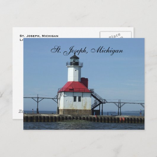 Sint-Jozef, vuurtoren van Michigan op het meer van Briefkaart (Voorkant / Achterkant)