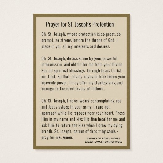 Sint-Jozefjezus, katholieke beschermingspsybeyer Visitekaartje (Achterkant)