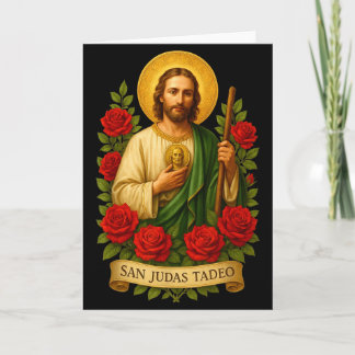 Sint Judas Taddeus katholieke kunst met rode rozen Kaart