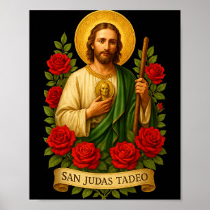 Sint Judas Taddeus katholieke kunst met rode rozen Poster