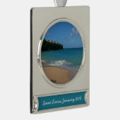 Sint Lucia Beach Tropisch Vacation Landscape Verzilverd Banner Ornament (Rechts)