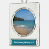 Sint Lucia Beach Tropisch Vacation Landscape Verzilverd Banner Ornament (Links)