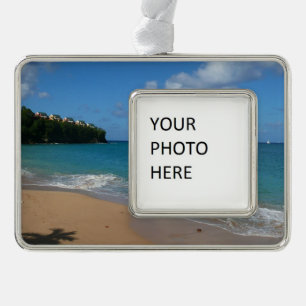 Sint Lucia Beach Tropisch Vacation Landscape Verzilverd Omlijst Ornament
