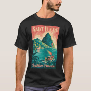 Sint Lucia boot illustratie reis kunst vintage T-shirt