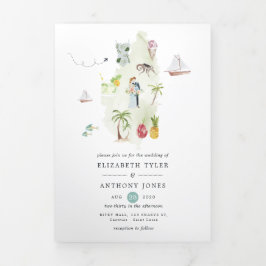 Sint Lucia Destination Wedding Photo Tri-Fold Car Drieluik Kaart