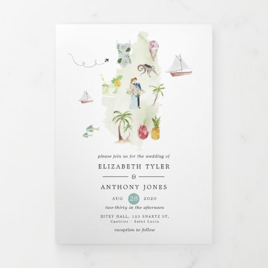 Sint Lucia Destination Wedding Photo Tri-Fold Car Drieluik Kaart (Cover)