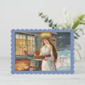 Sint Lucia en kind die saffraanbroden bezorgt Kaart (Staand voorkant)