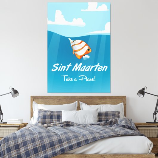 Sint Maarten cartoon van de reisposter. Canvas Afdruk (Insitu (Slaapkamer))
