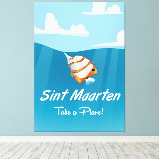 Sint Maarten cartoon van de reisposter. Canvas Afdruk (Insitu (Houten vloer))