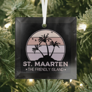 Sint Maarten De vriendelijke eilandretro Sint Mart Glas Ornament