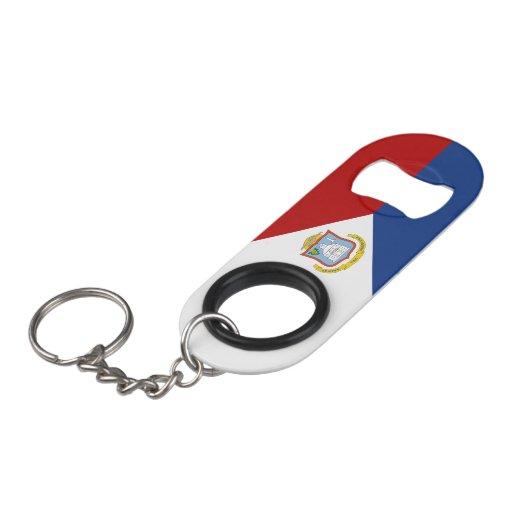 Sint Maarten Flag Mini Flessenopener (Voorkant Gekanteld)