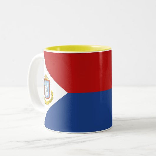 Sint Maarten Flag Tweekleurige Koffiemok (Voorkant links)