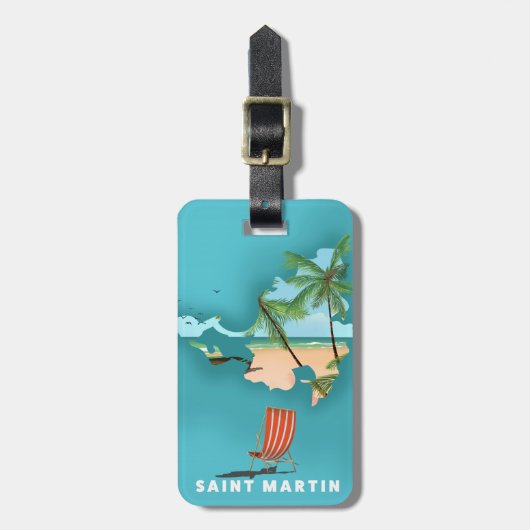 Sint-Maarten geïllustreerde kaart. Bagagelabel (Voorkant verticaal)