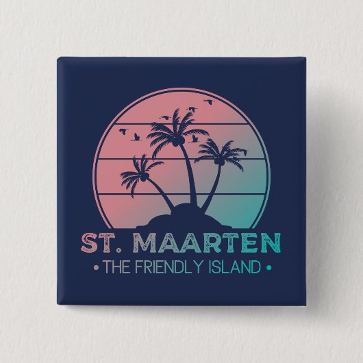 Sint-Maarten | Gradiënt Sint-Martin Retro Vierkante Button 5,1 Cm (Voorkant)