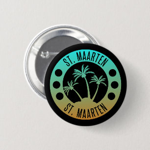 Sint Maarten Ocean Aqua Blue Gradient Sint Martin Ronde Button 5,7 Cm