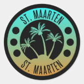 Sint Maarten Ocean Aqua Blue Gradient Sint Martin Ronde Sticker (Voorkant)