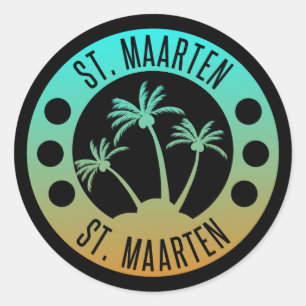 Sint Maarten Ocean Aqua Blue Gradient Sint Martin Ronde Sticker