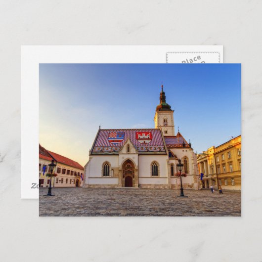 Sint-Mark-kerk en plein tegen zonsondergang in Zag Briefkaart (Voorkant / Achterkant)