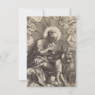 Sint-Markus en de Leeuw Gravure Heilige Kaart