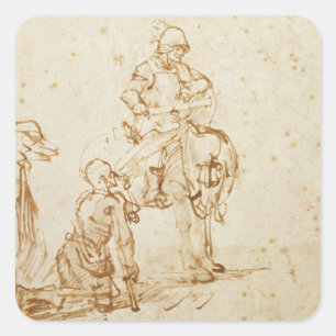 Sint-Martin en Beggar (pen en inkt op papier) Vierkante Sticker